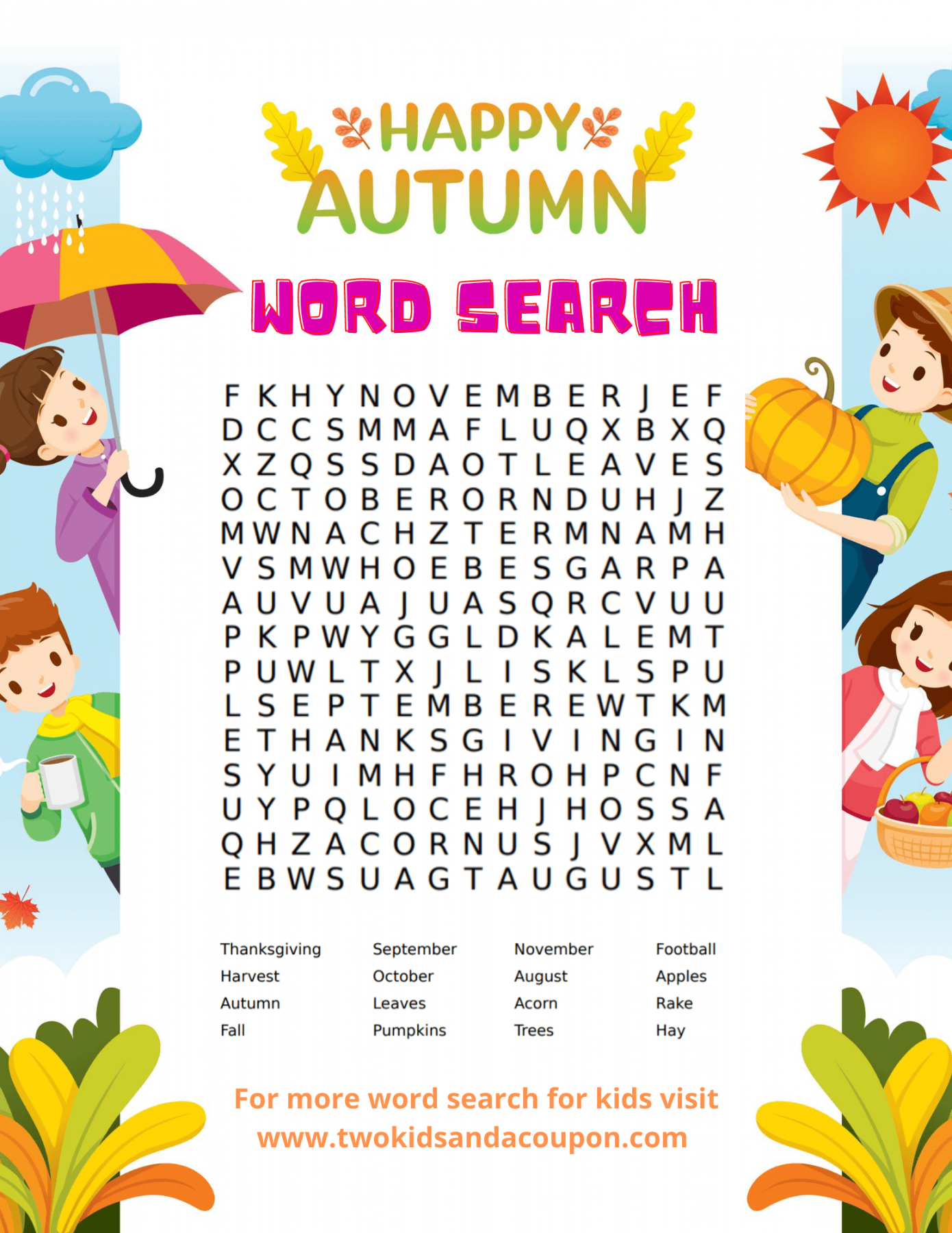 Free Printable Word Searches For Kids - Printable - Free Kids Word Search Puzzles Printable for Fall for Your Family