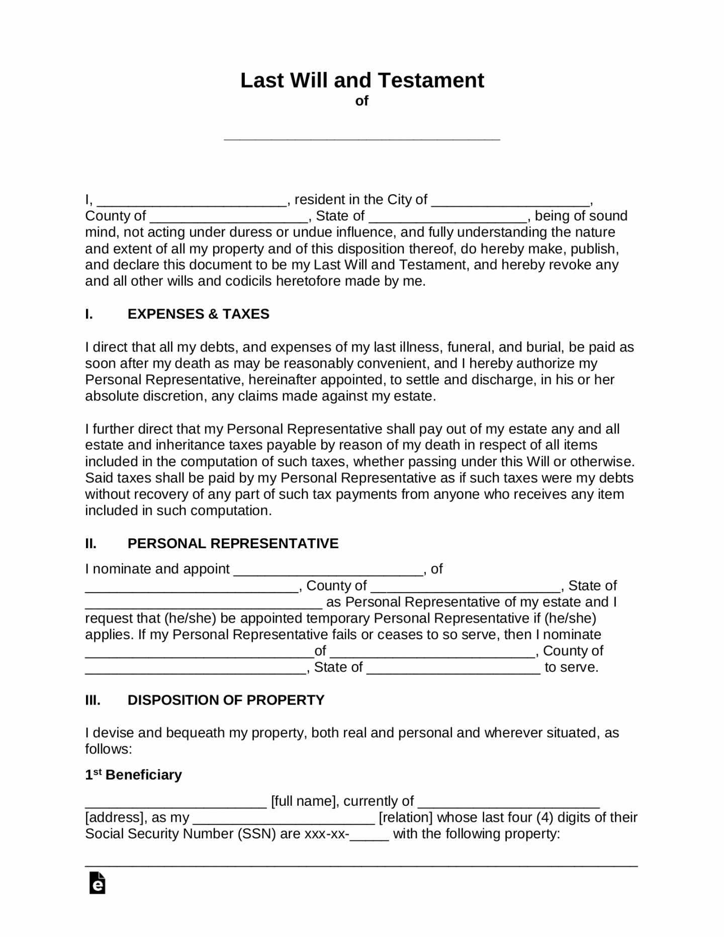Free Will Forms Printable - Printable - Free Last Will and Testament Template  Or simply a 