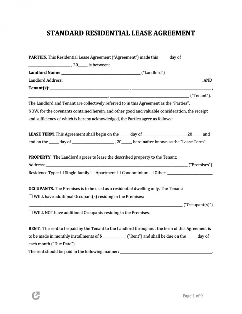 Free Printable Basic Rental Agreement Word - Printable - Free Lease Agreement Templates  PDF  WORD  RTF