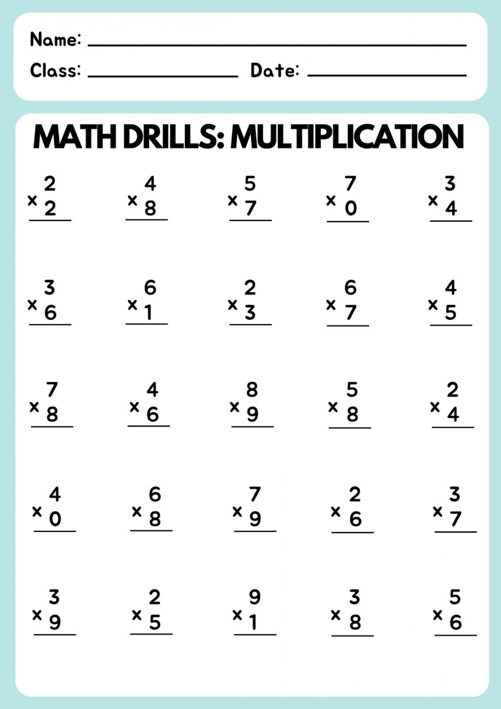 Free Multiplication Worksheets Printable - Printable - Free multiplication worksheet templates to use and print  Canva