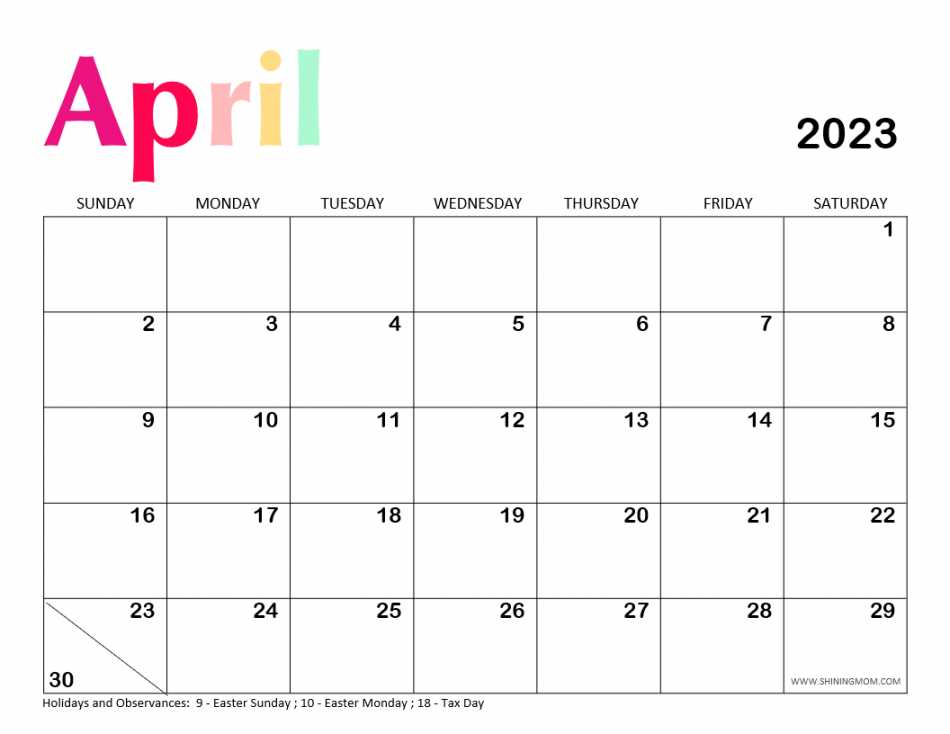 Free Printable April 2023 Calendar - Printable - Free Printable April  Calendar:  Awesome Designs!