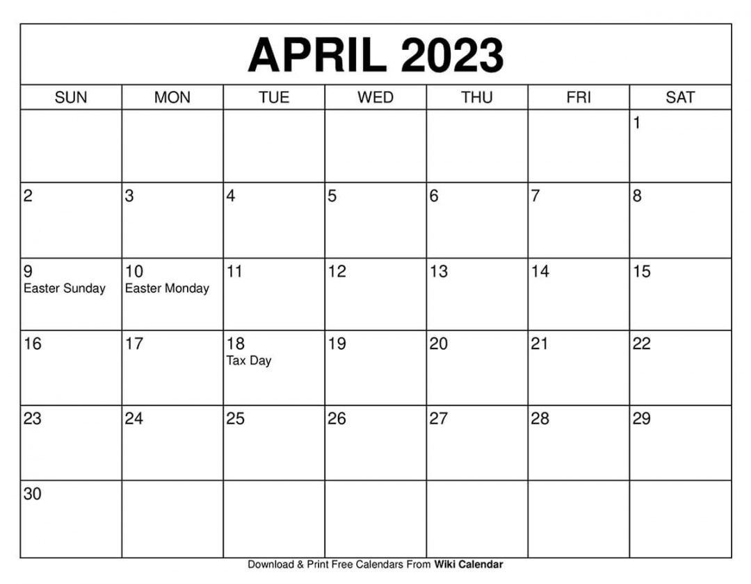 Free Printable April Calendar - Printable - Free Printable April  Calendar Templates With Holidays