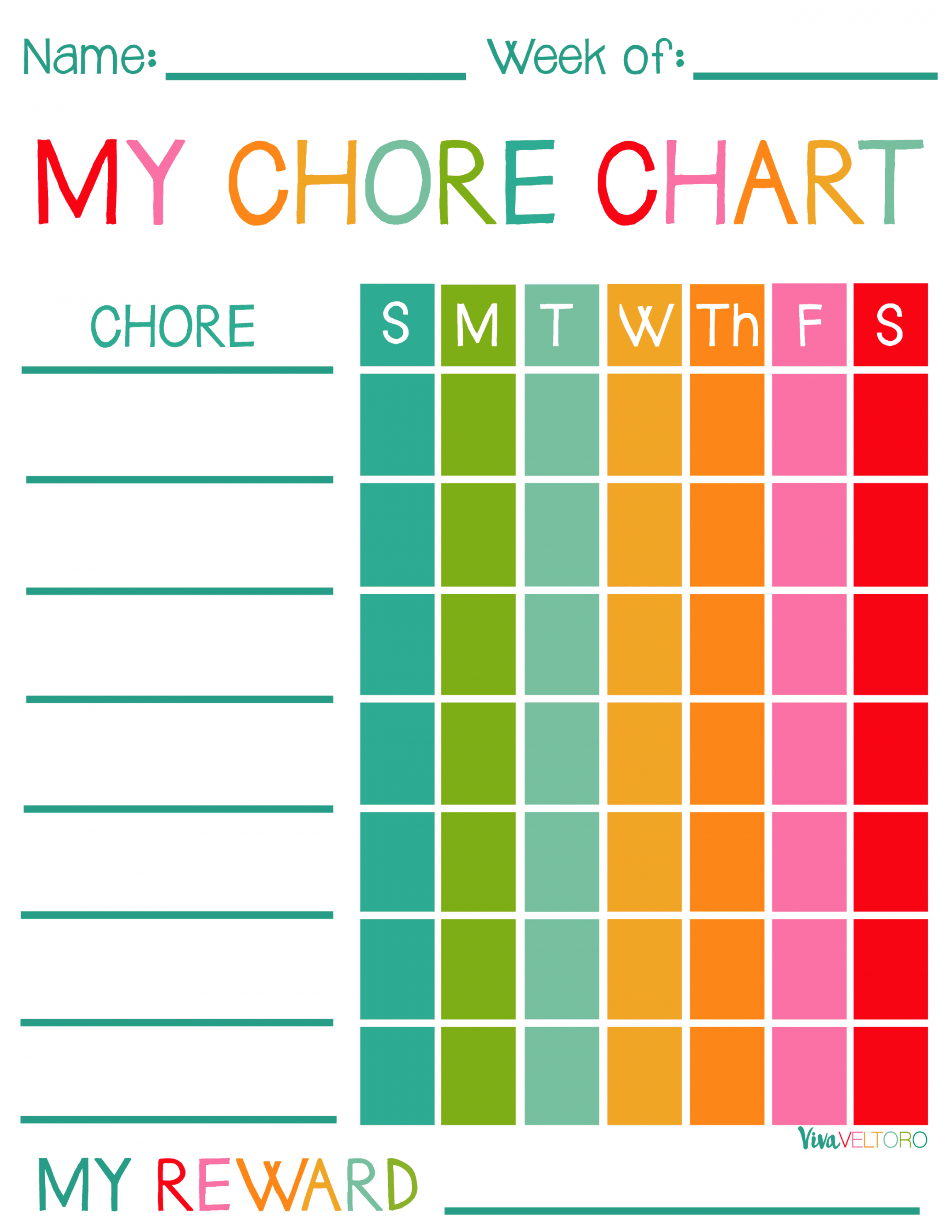 Free Chore Chart Printable - Printable - Free Printable Chore Charts for Kids! - Viva Veltoro