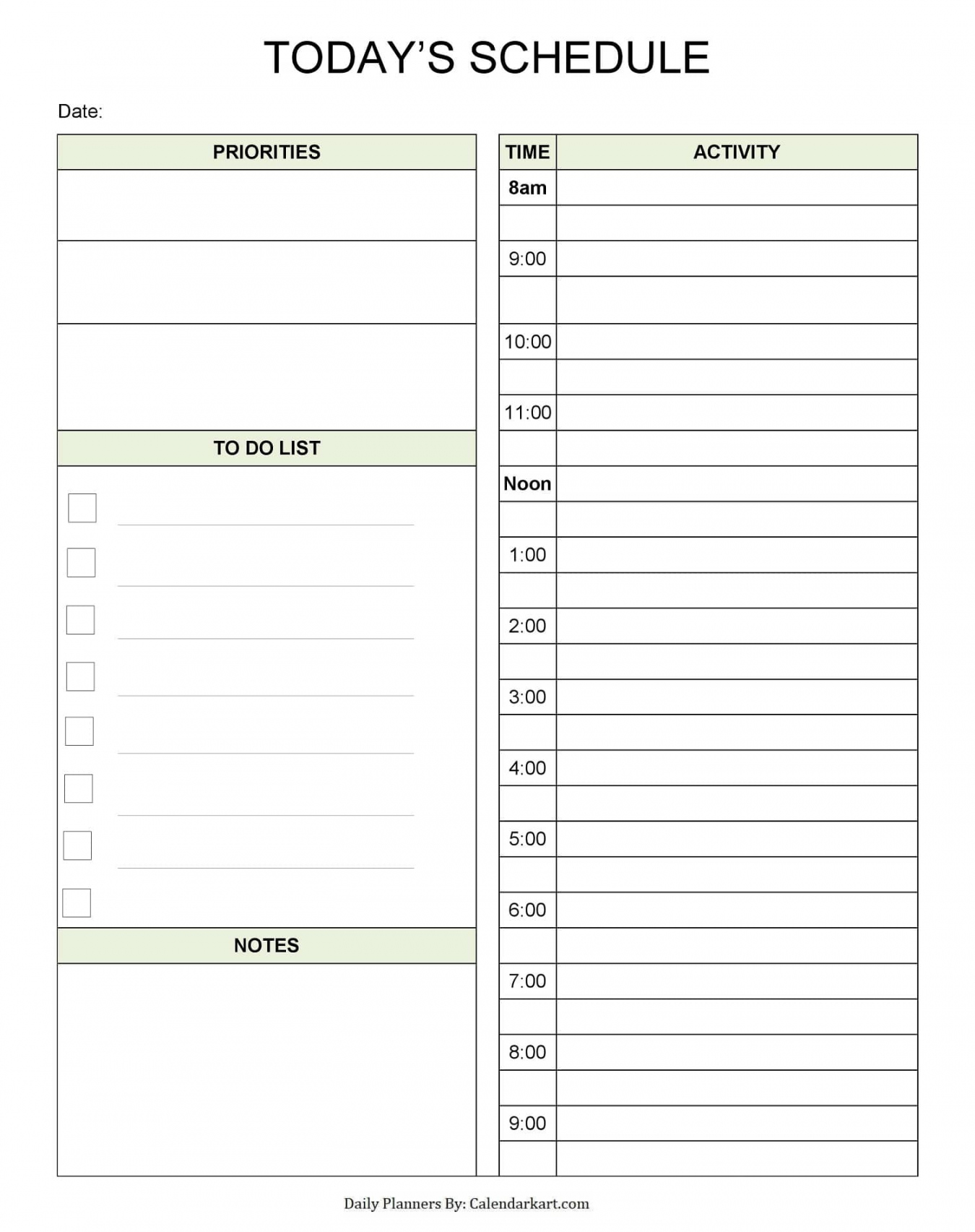 Free Printable Daily Schedule - Printable - Free Printable Daily Planner Templates (Editable PDF) - CalendarKart