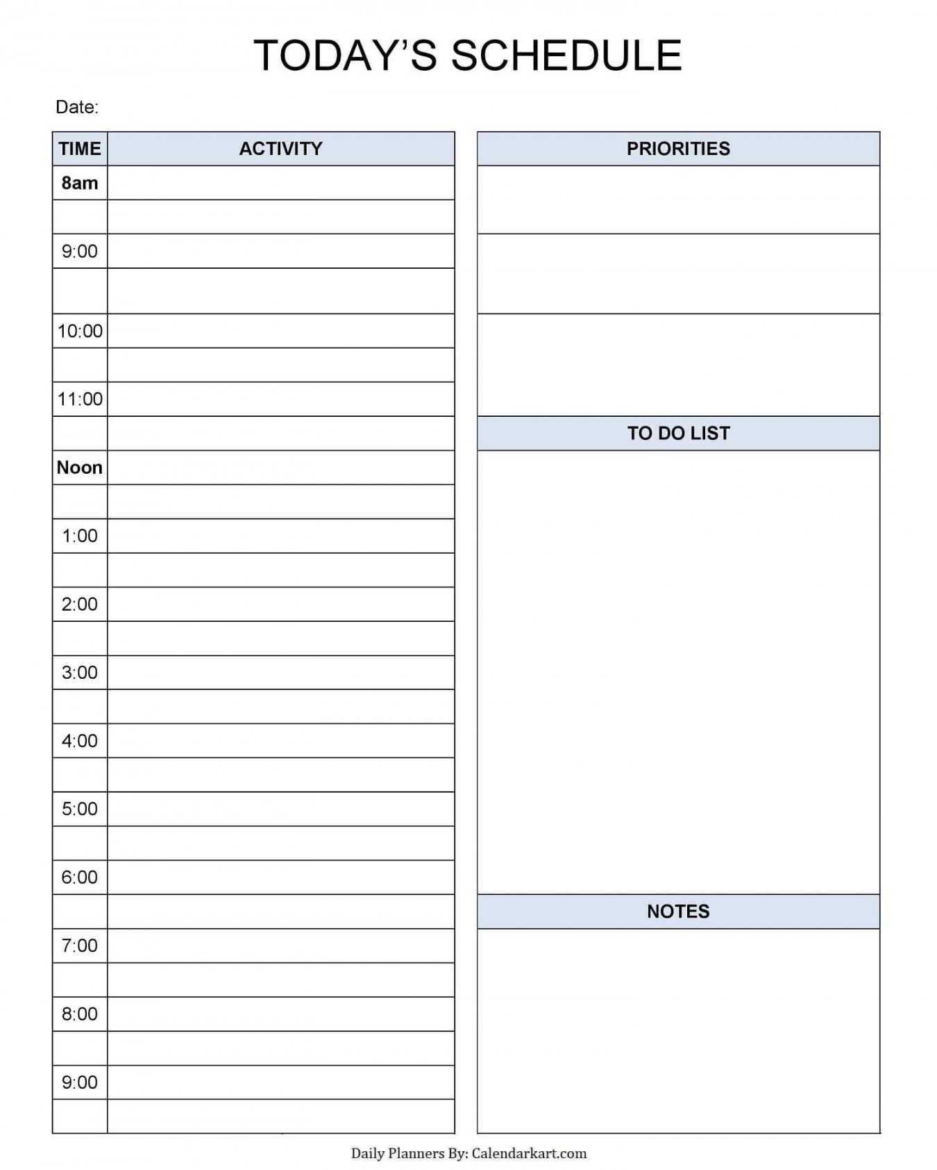 Free Printable Daily Calendar