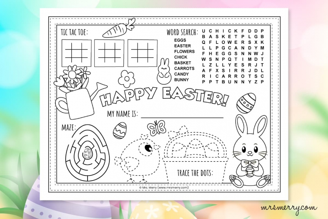 Free Printables For Easter - Printable - Free Printable Easter Coloring Placemat for Kids  Mrs