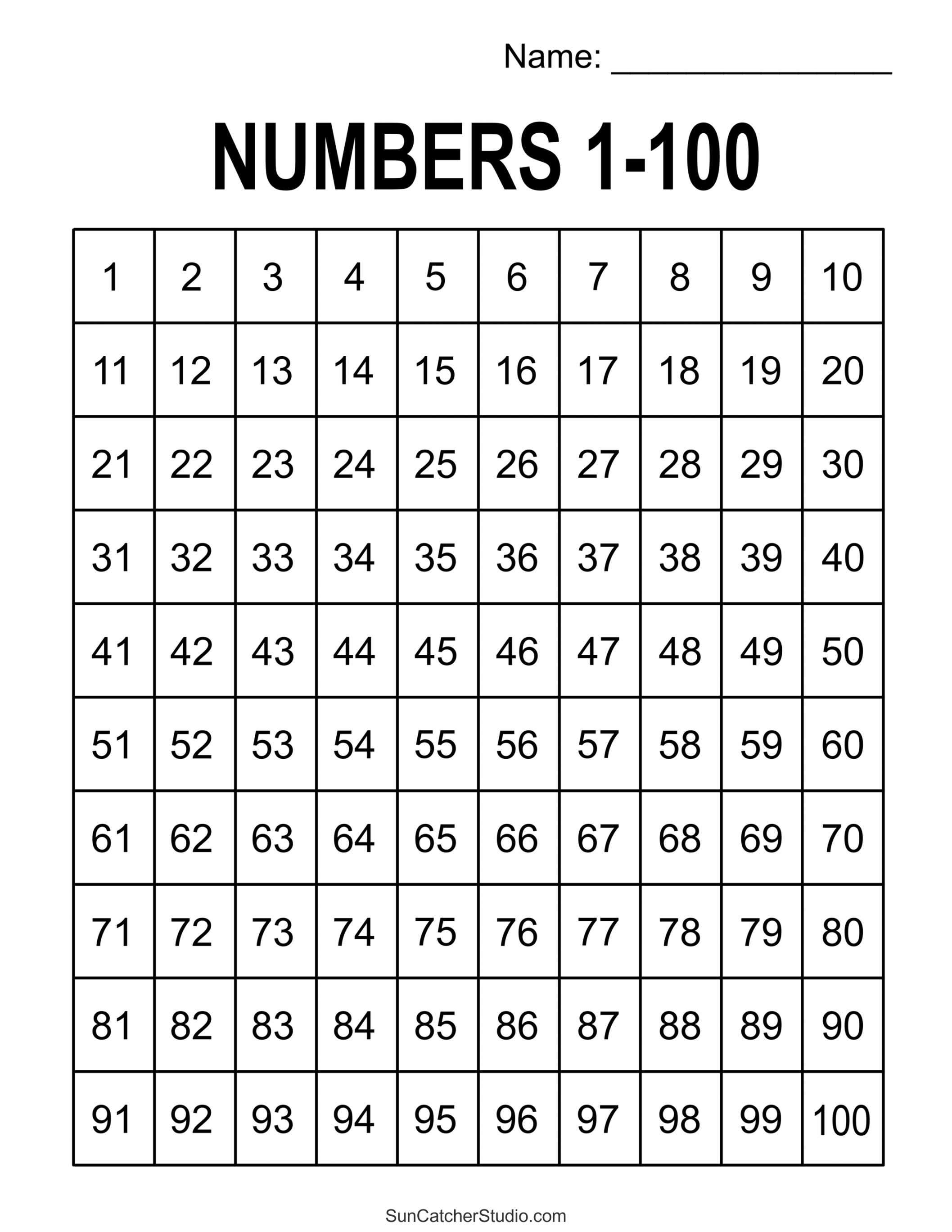 100 Chart Free Printable - Printable - Free Printable Hundreds Charts (Numbers  to 00) – DIY Projects