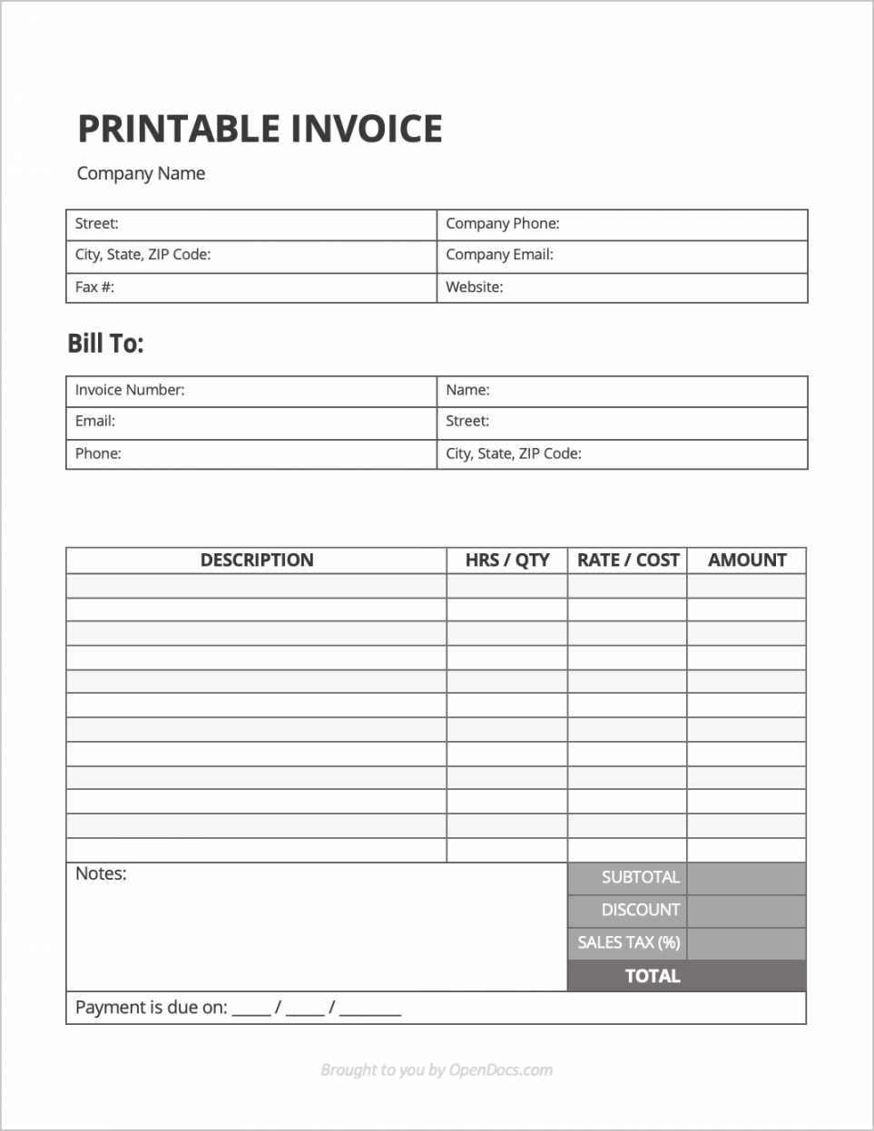 Printable Invoices Free Template - Printable - Free Printable Invoice Template  PDF  WORD  EXCEL