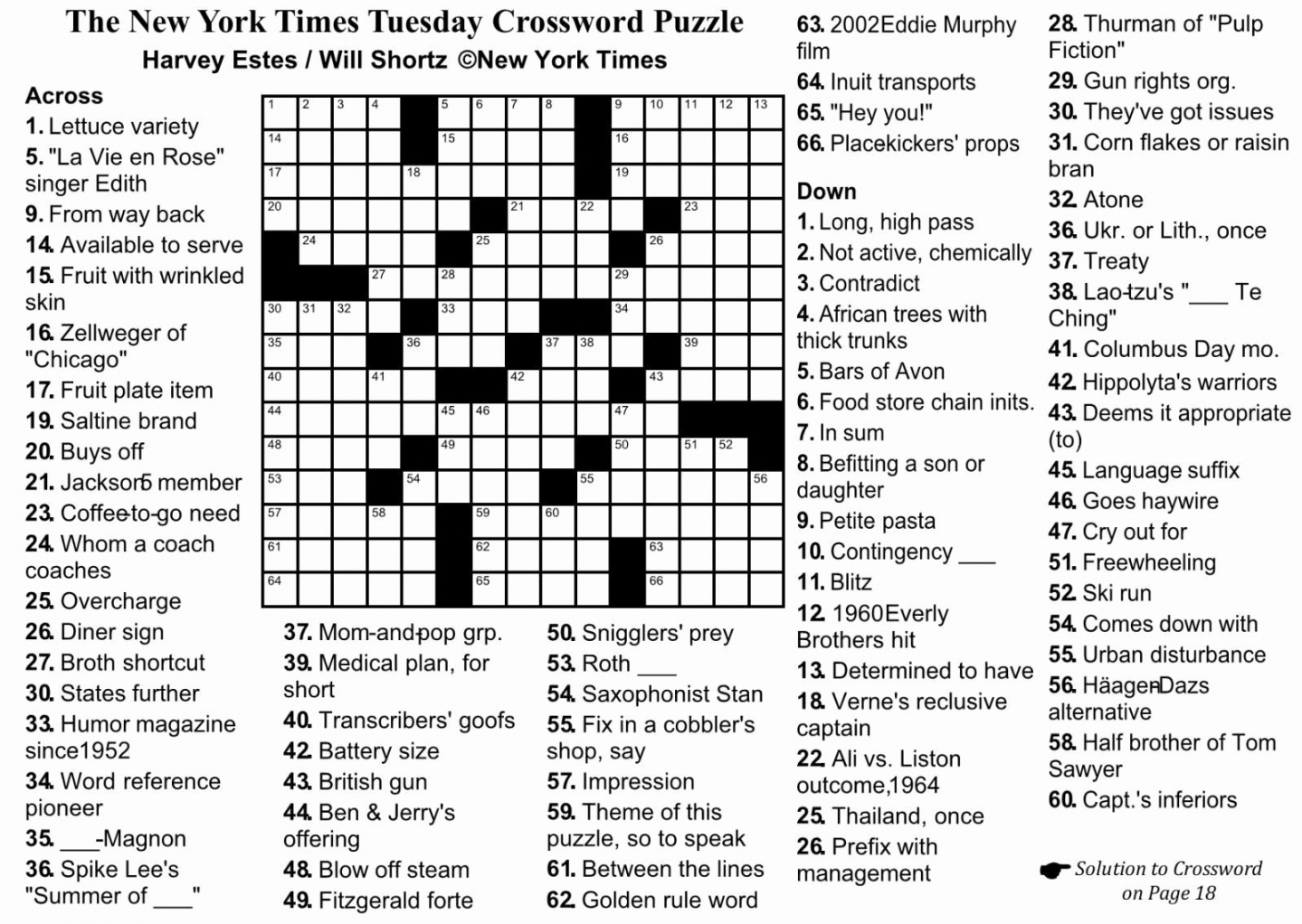 New York Times Crossword Printable Free - Printable - Free Printable New York Times Crossword Puzzles