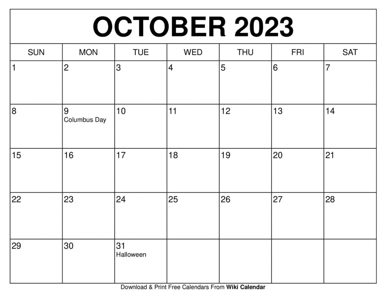 Free Printable October Calendar - Printable - Free Printable October  Calendar Templates With Holidays