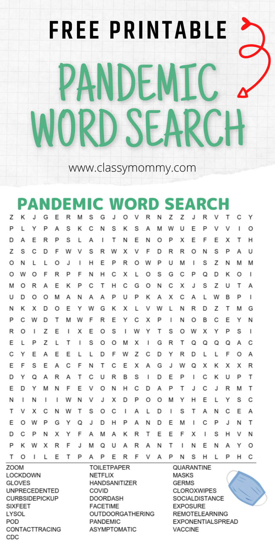 Printable Free Word Search - Printable - Free Printable Pandemic Word Search - Classy Mommy