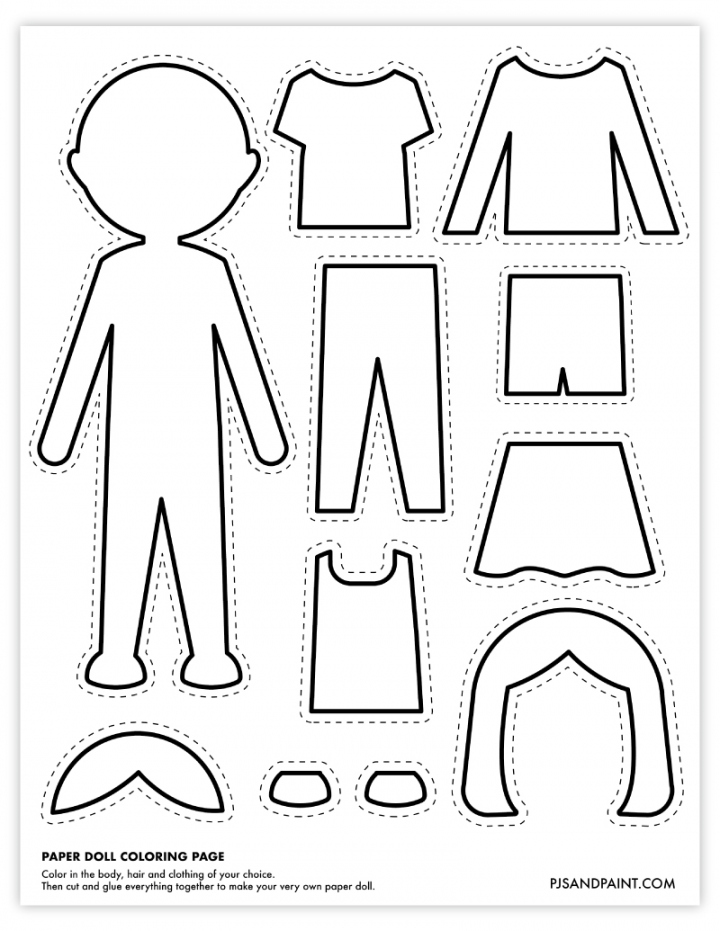 Free Printable Cut Out Paper Dolls - Printable - Free Printable Paper Doll Coloring Page - Pjs and Paint