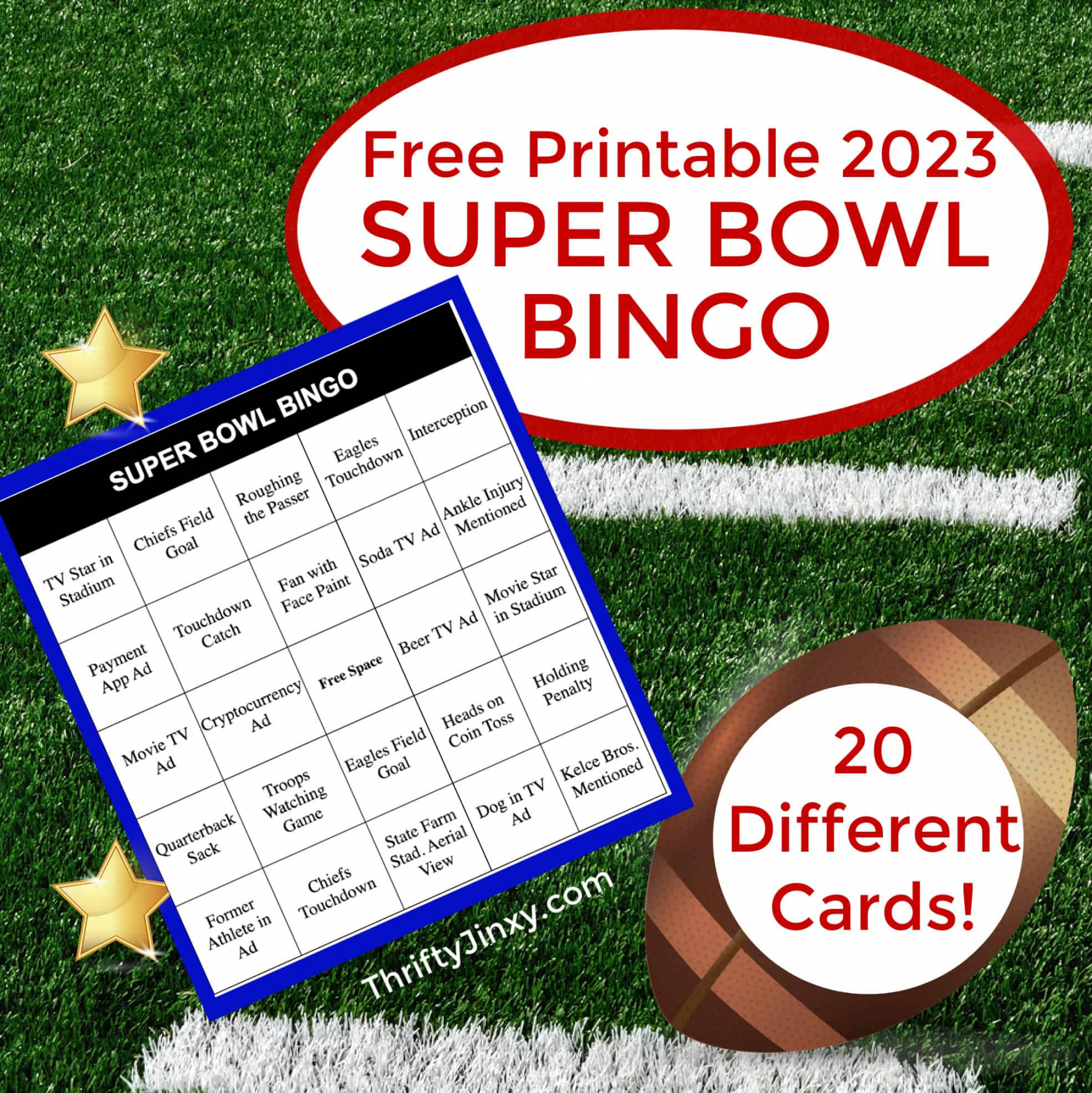 Super Bowl Party Games 2023 Free Printable - Printable - FREE Printable Super Bowl Bingo Cards for  - Thrifty Jinxy