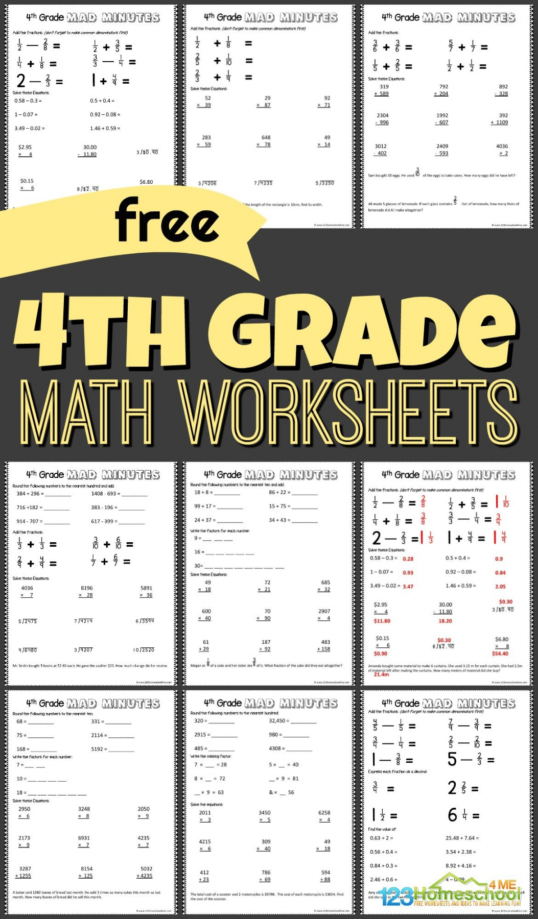 Free Printable Worksheets For 4th Graders - Printable - ✏️ FREE Printable th Grade Math Worksheets pdf
