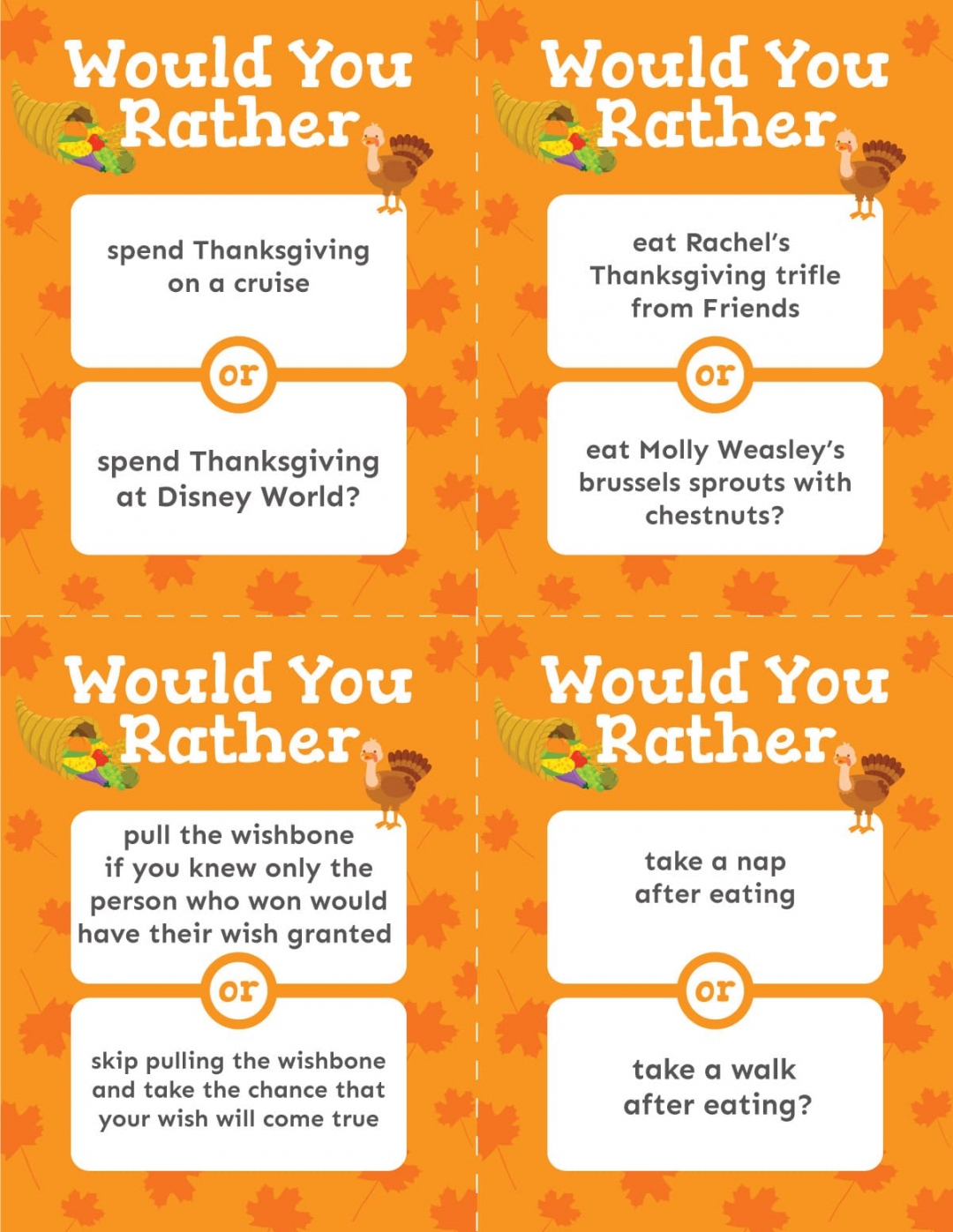 Thanksgiving Would You Rather Printable Free - Printable - + Free Printable Thanksgiving Would You Rather Questions