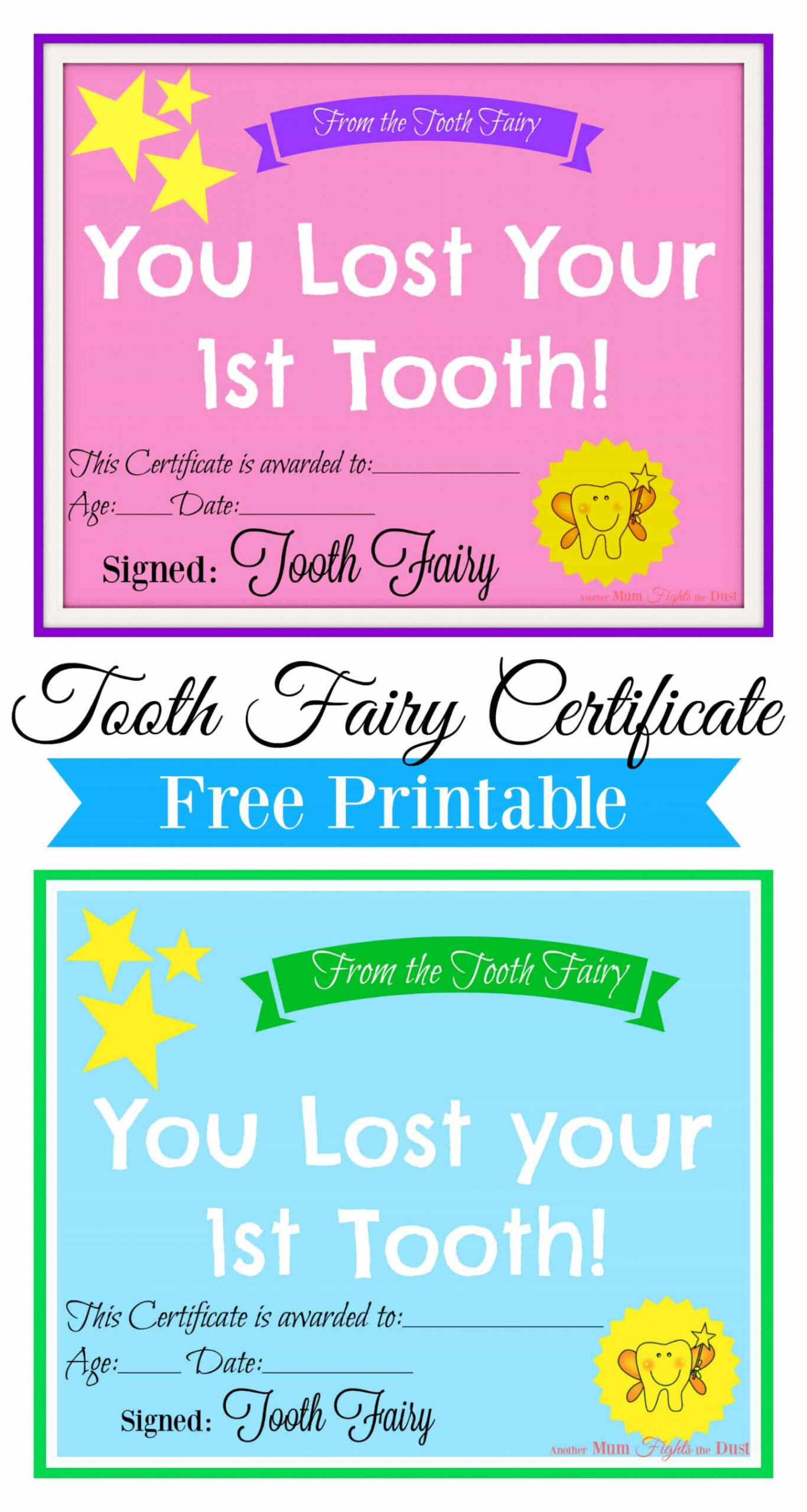 Tooth Fairy Free Printable - Printable - Free Printable Tooth Fairy Certificate ~ Another Mum Fights the Dust