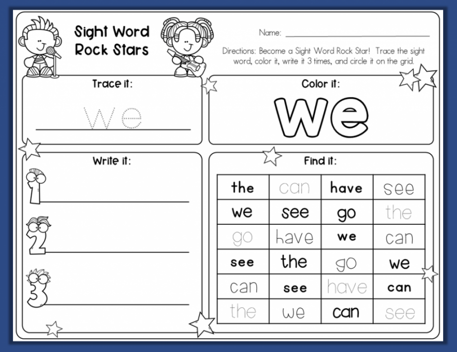 Free Printable Sight Word Worksheets - Printable - Free Printable: WE (Rock Star Sight Words) - Little Playful Learners