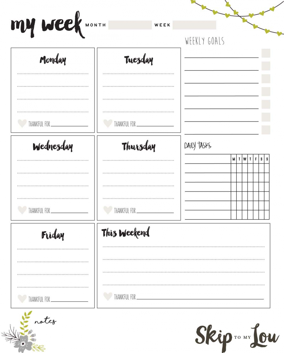 Free Printable Week Calendar - Printable - Free Printable Weekly Planner  Skip To My Lou