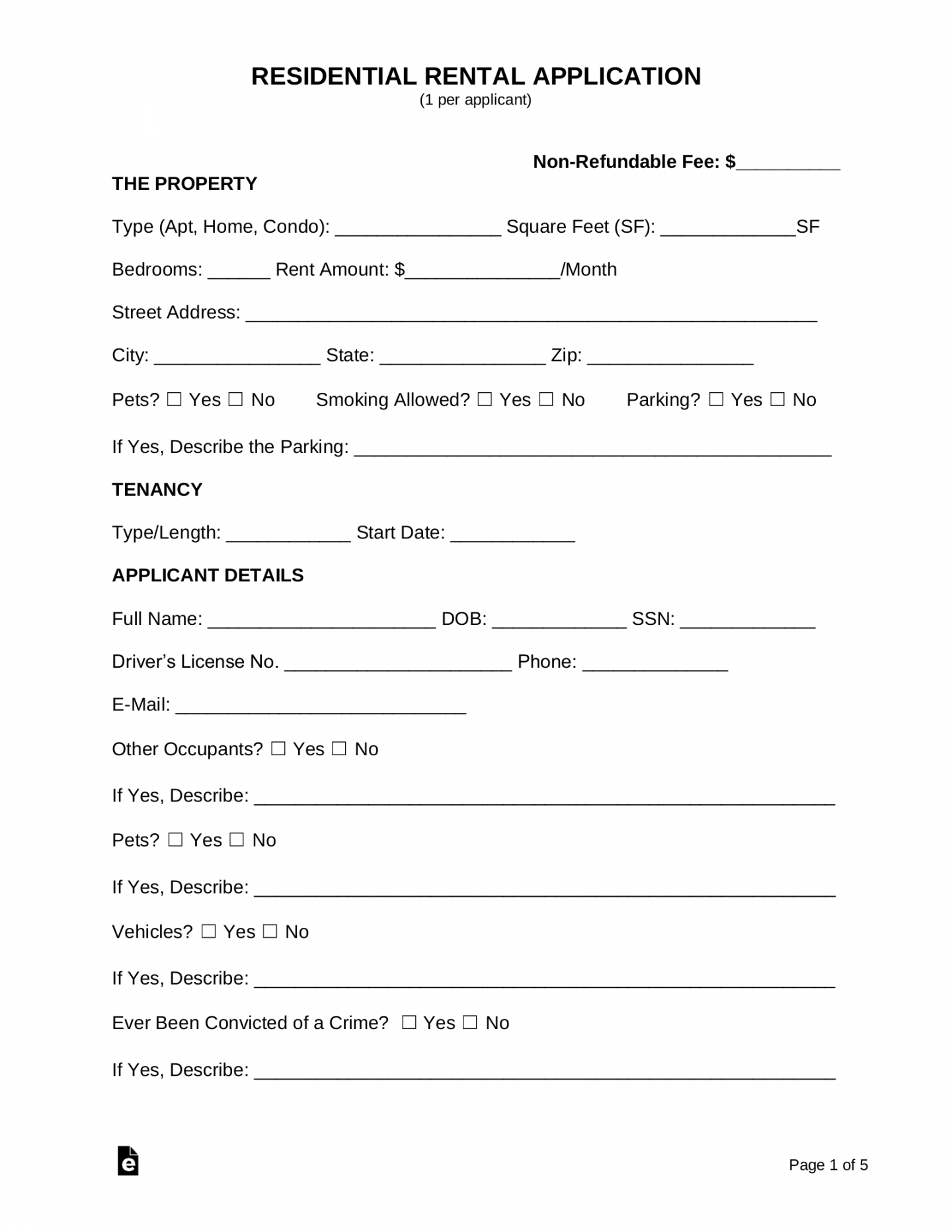 Free Printable Rental Application - Printable - Free Rental Application Form - PDF  Word – eForms
