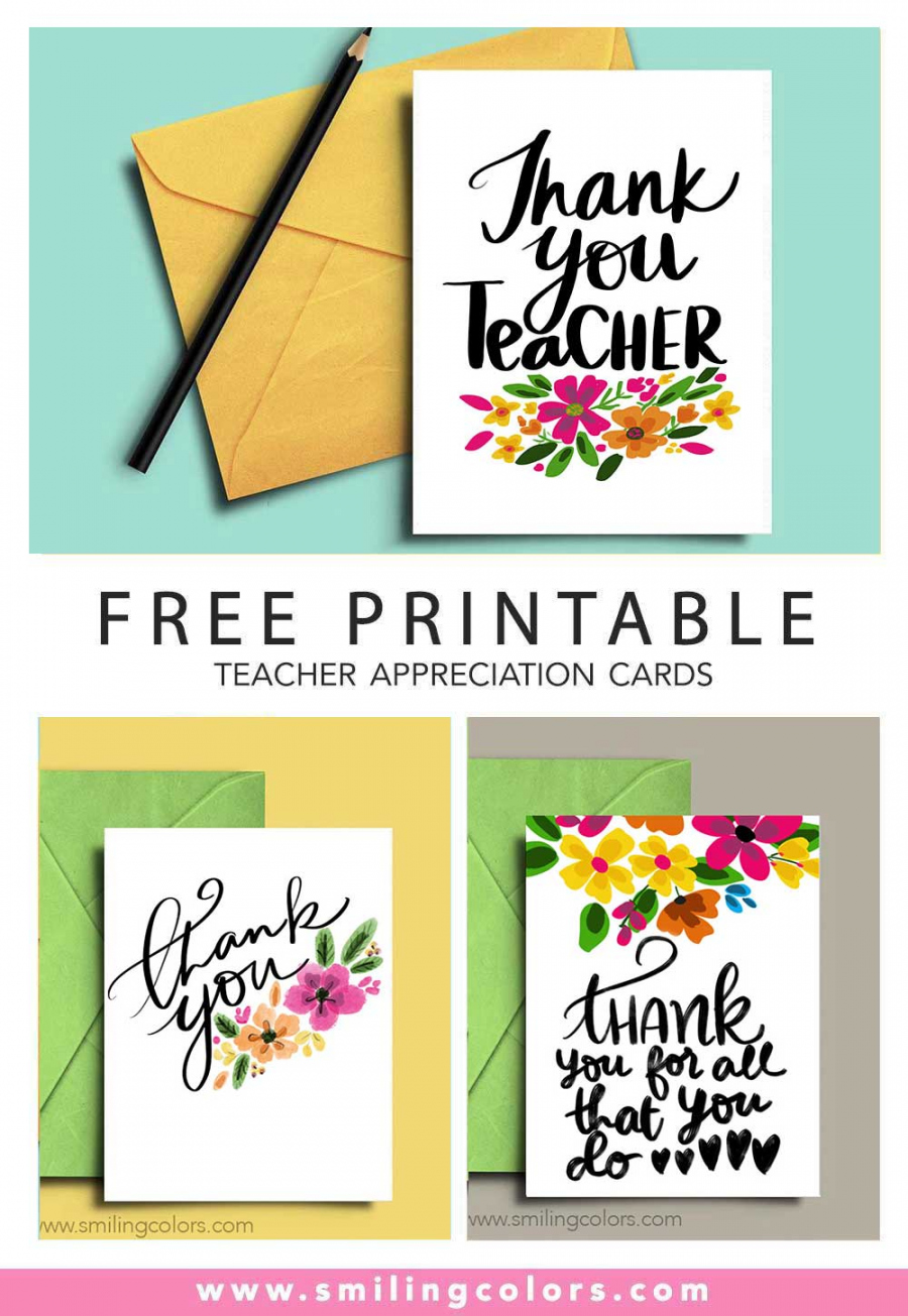 Free Printable Thank You Teacher Card Printable - Printable -  FREE Thank you Teacher Printable cards! - Smiling Colors