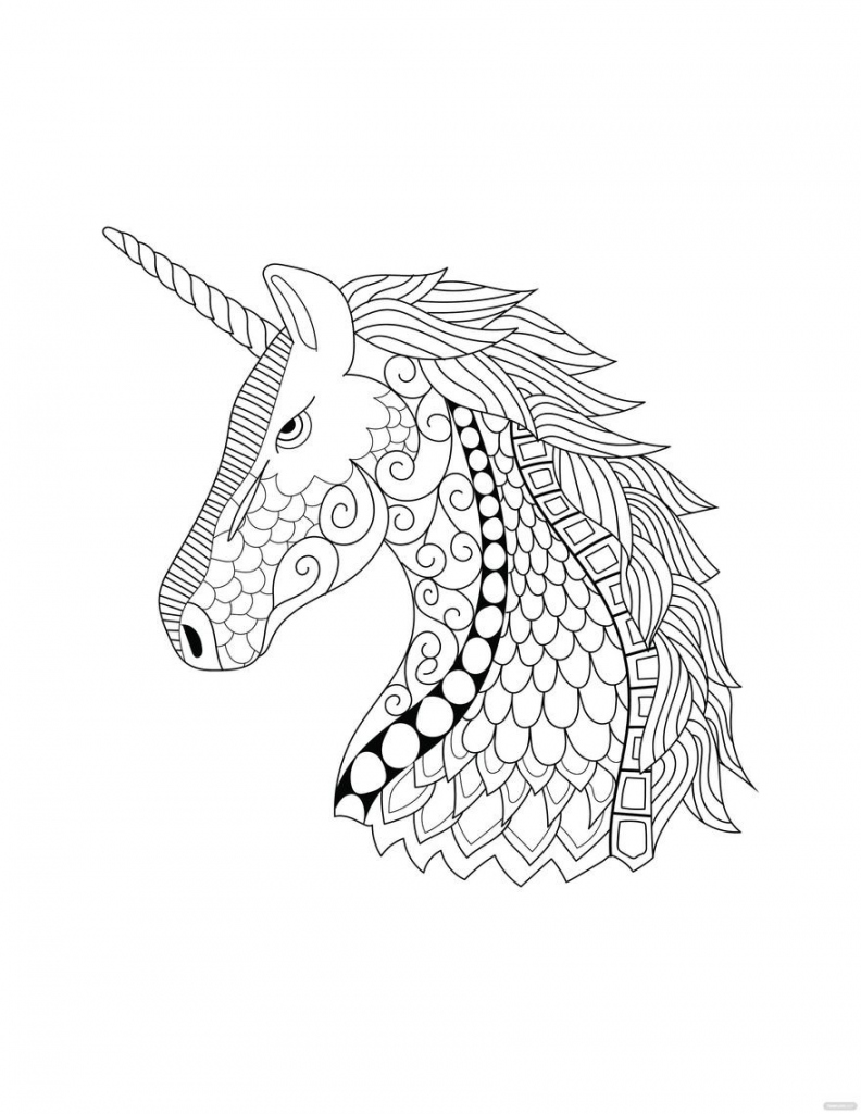 Unicorn Coloring Pages Printable Free - Printable - Free Unicorn Zentangle Coloring Page - EPS, Illustrator, JPG, PNG