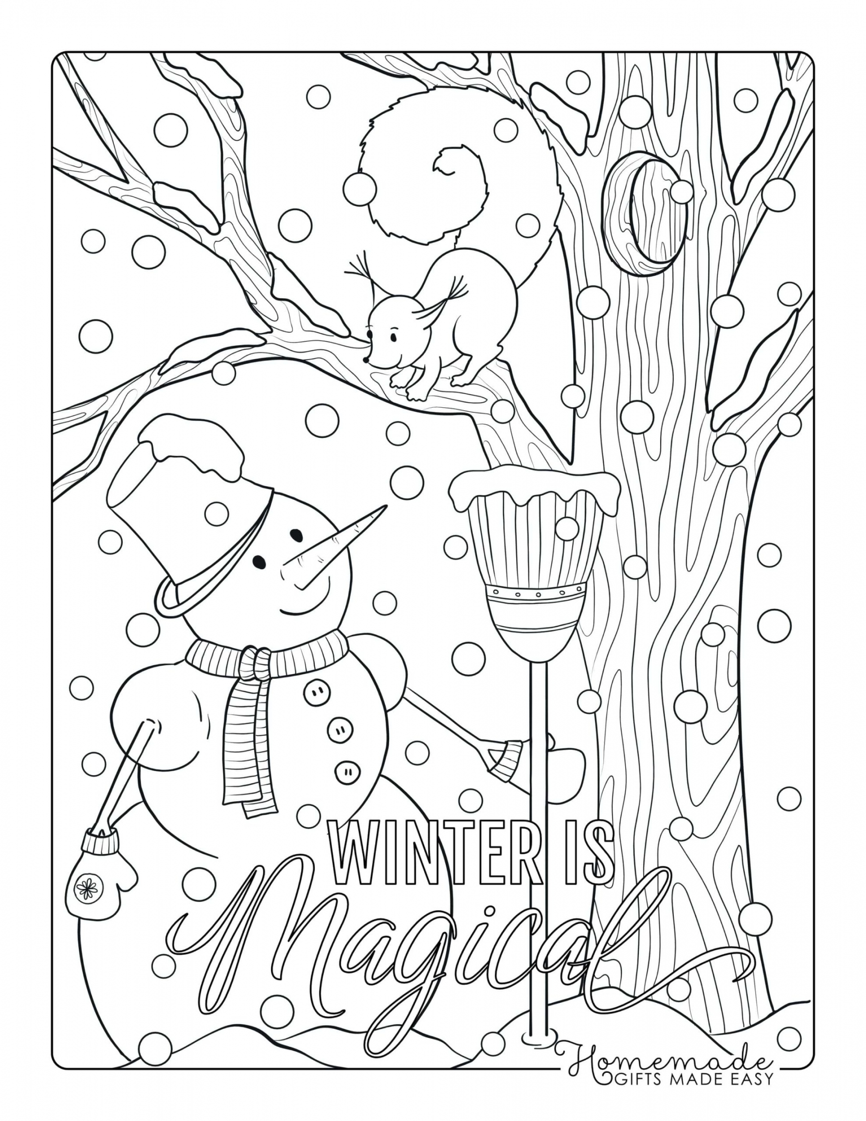 Free Printable Winter Coloring Pages - Printable -  Free Winter Coloring Pages for Adults - Happier Human
