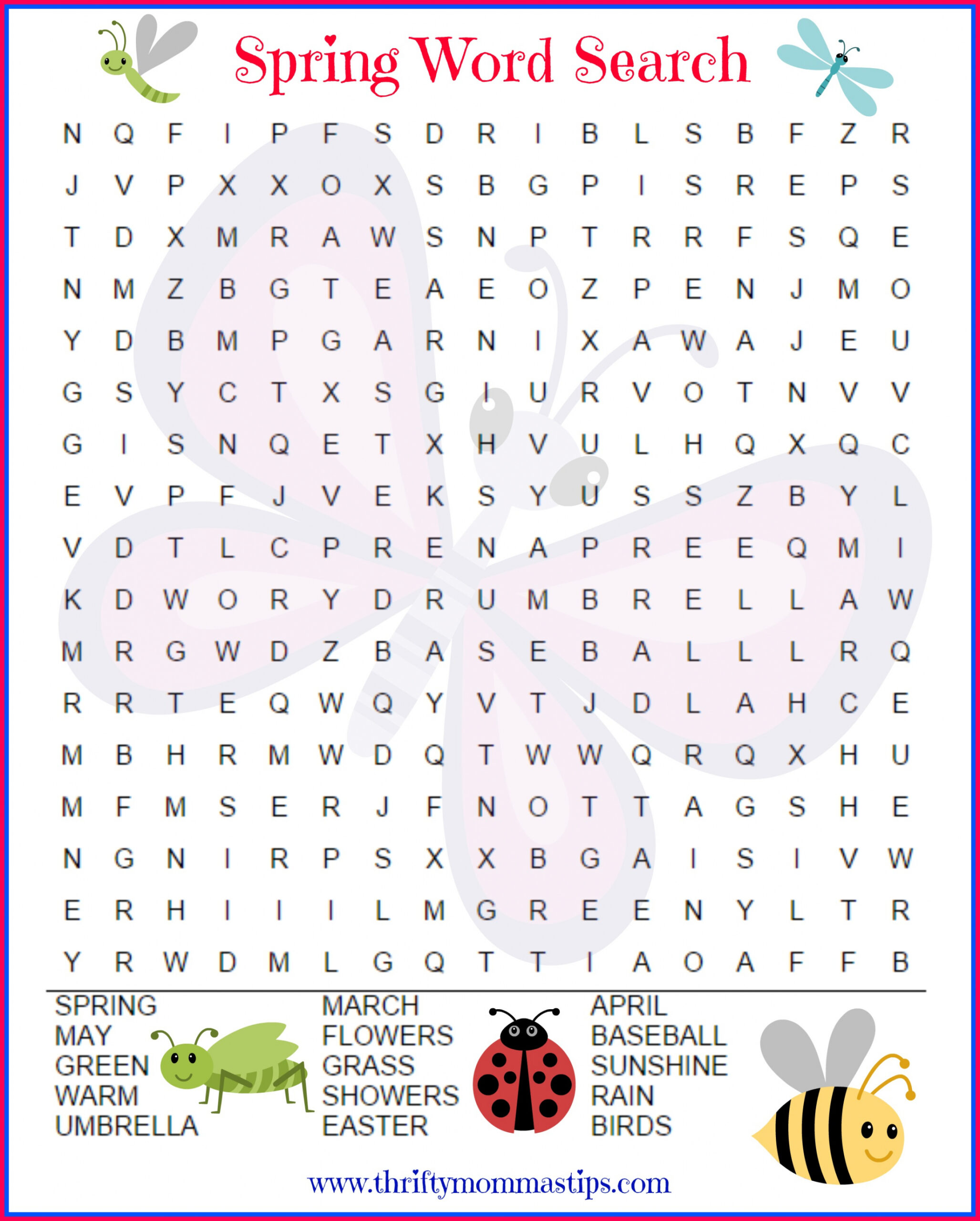 Free Printable Spring Word Search - Printable - Fun Spring Word Search for Kids - Thrifty Mommas Tips