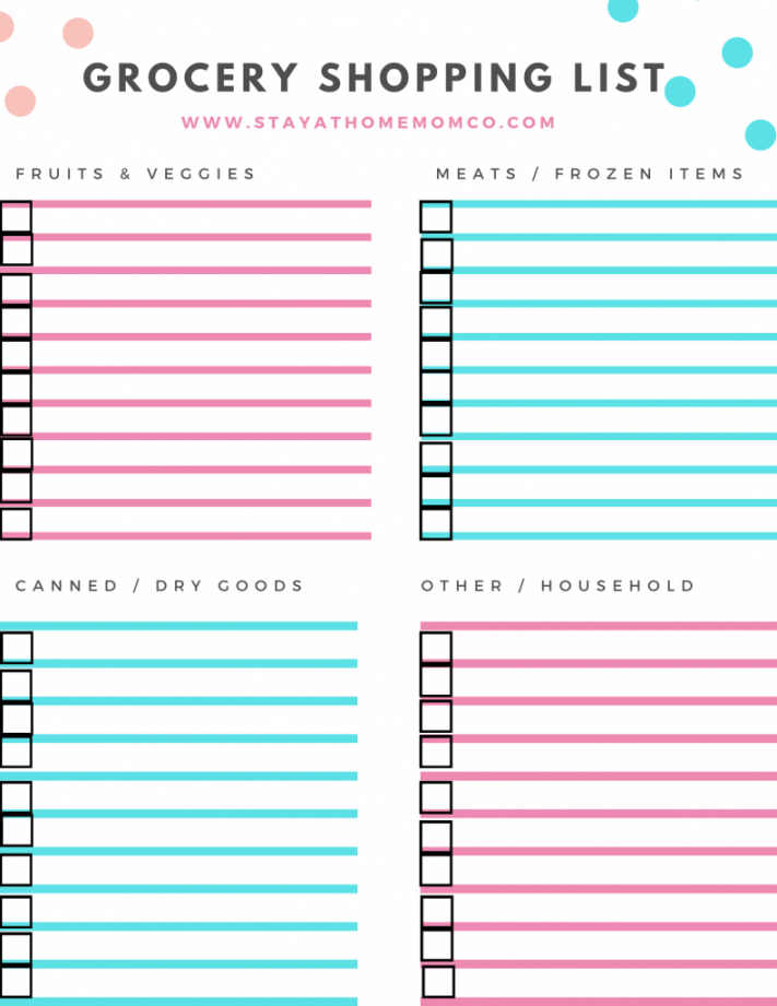 Free Printable Grocery List - Printable - Grocery List with Checkboxes PDF Template - Free Printable - Stay