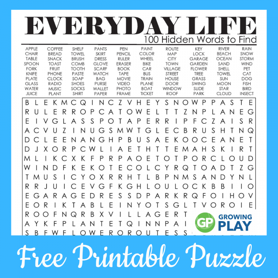 Printable Free Word Search - Printable -  Hard Word Search Puzzles Printable - FREE - Growing Play