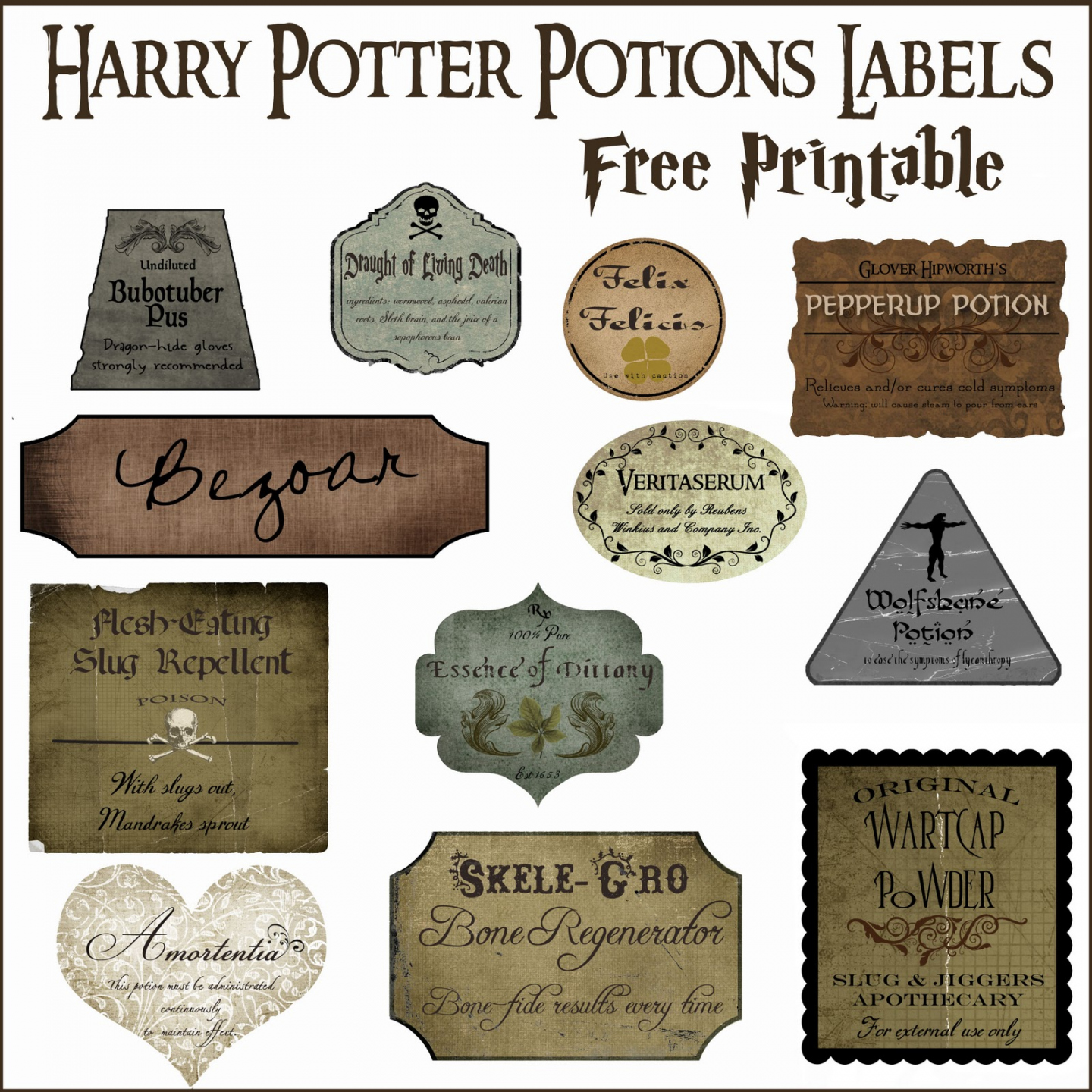 Free Printable Potion Labels - Printable - Harry Potter Potion Label Printables - Over the Big Moon
