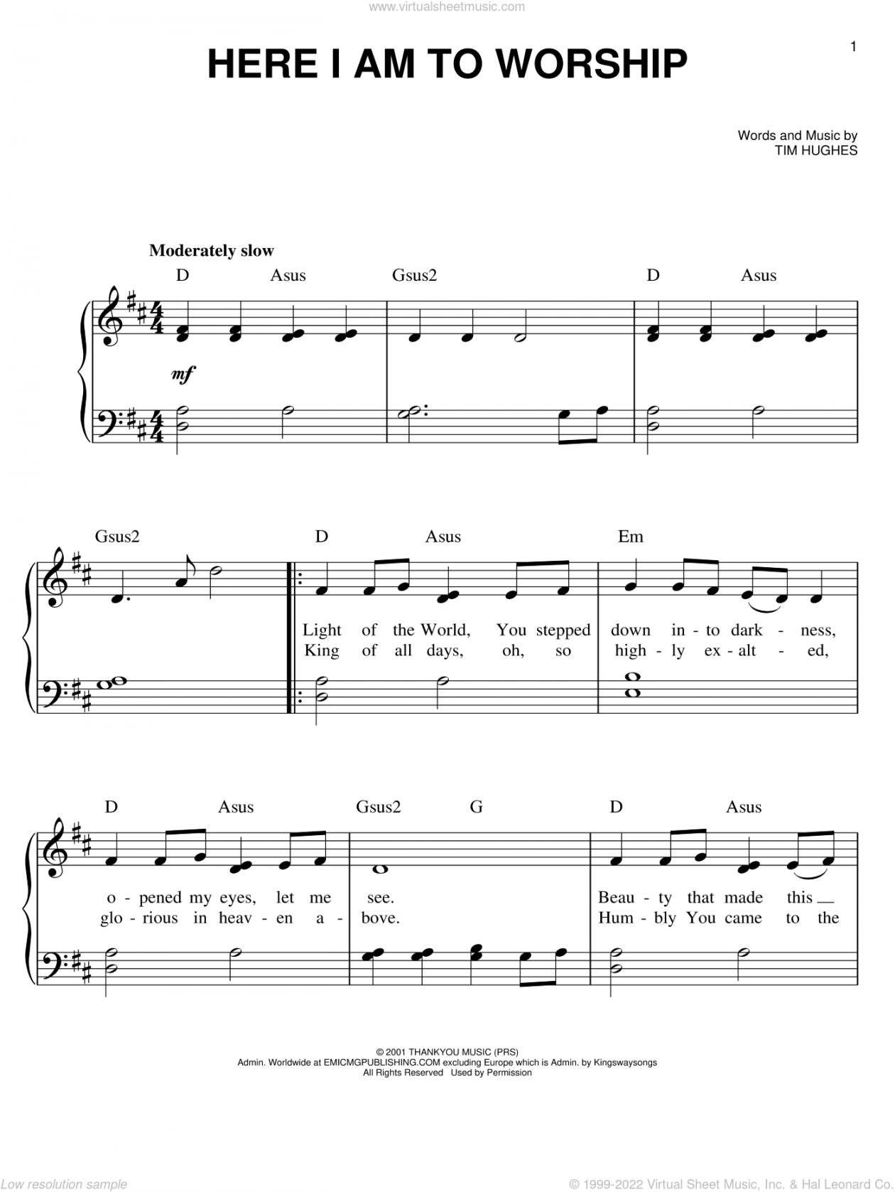 Free Printable Sheet Music With Lyrics - Printable - Here I Am To Worship sheet music (easy version ) for piano solo