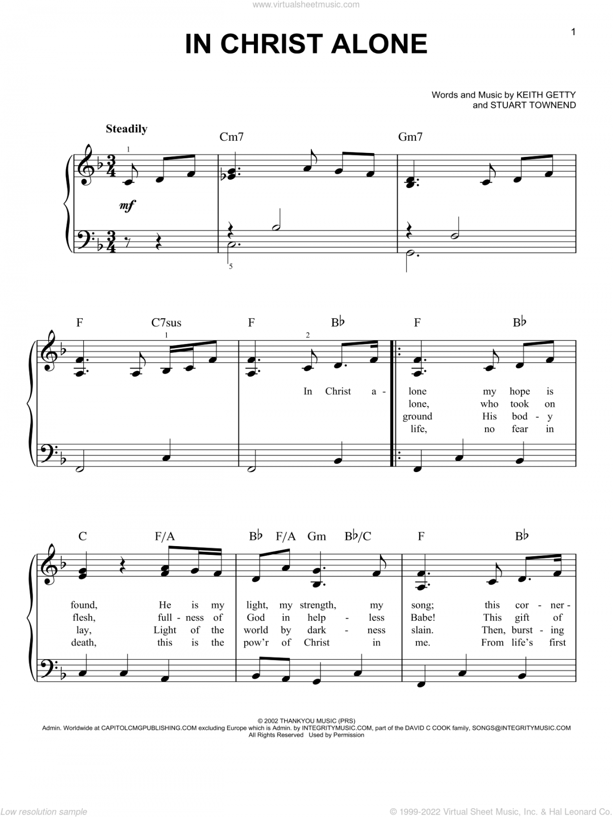 Free Printable Sheet Music With Lyrics - Printable - In Christ Alone, (easy) sheet music for piano solo (PDF)