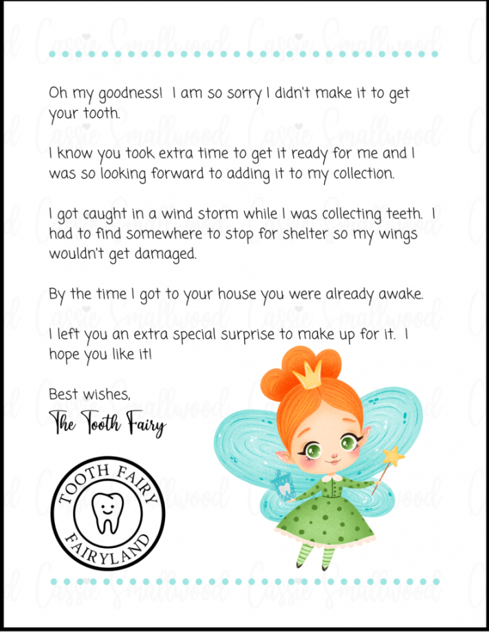 Free Printable Tooth Fairy Letter - Printable -  Insanely Cute Free Printable Tooth Fairy Letters - Cassie Smallwood