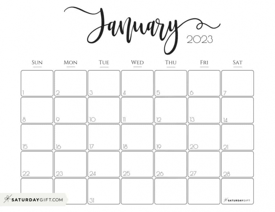 January 2023 Calendar Free Printable - Printable - January  Calendar -  Cute & FREE Printables  SaturdayGift