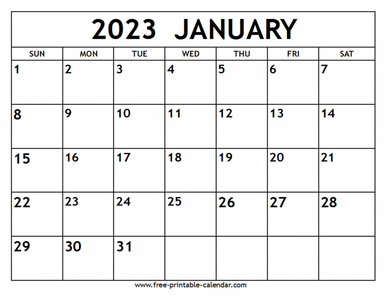 January 2023 Free Printable Calendar - Printable - January  Calendar - Free-printable-calendar