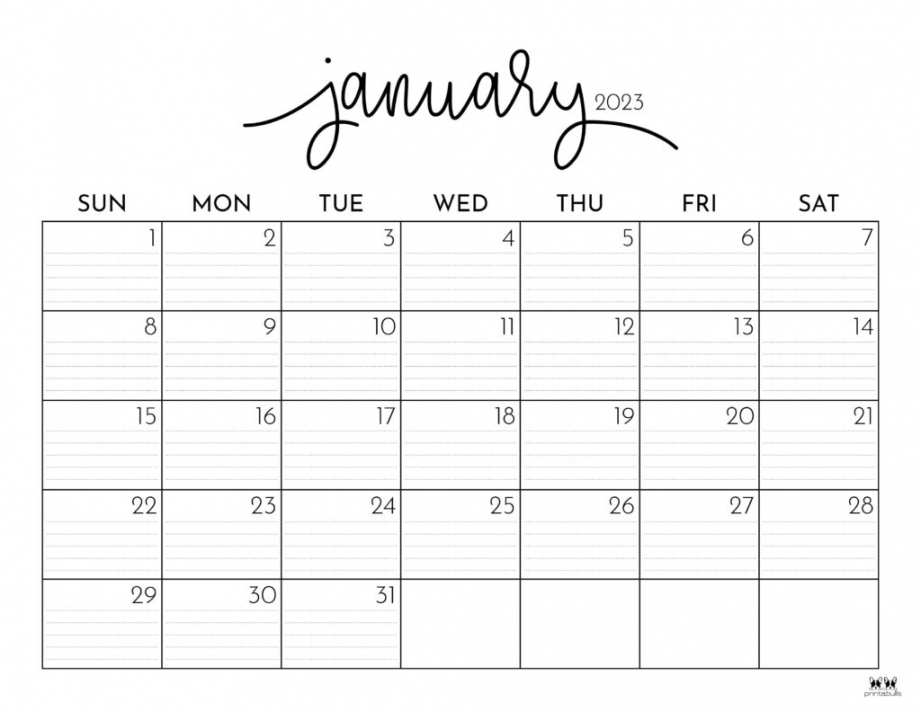 Free Printable 2023 Monthly Calendar - Printable - January  Calendars -  FREE Printables  Printabulls