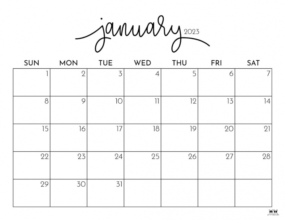 January 2023 Calendar Printable Free - Printable - January  Calendars -  FREE Printables  Printabulls