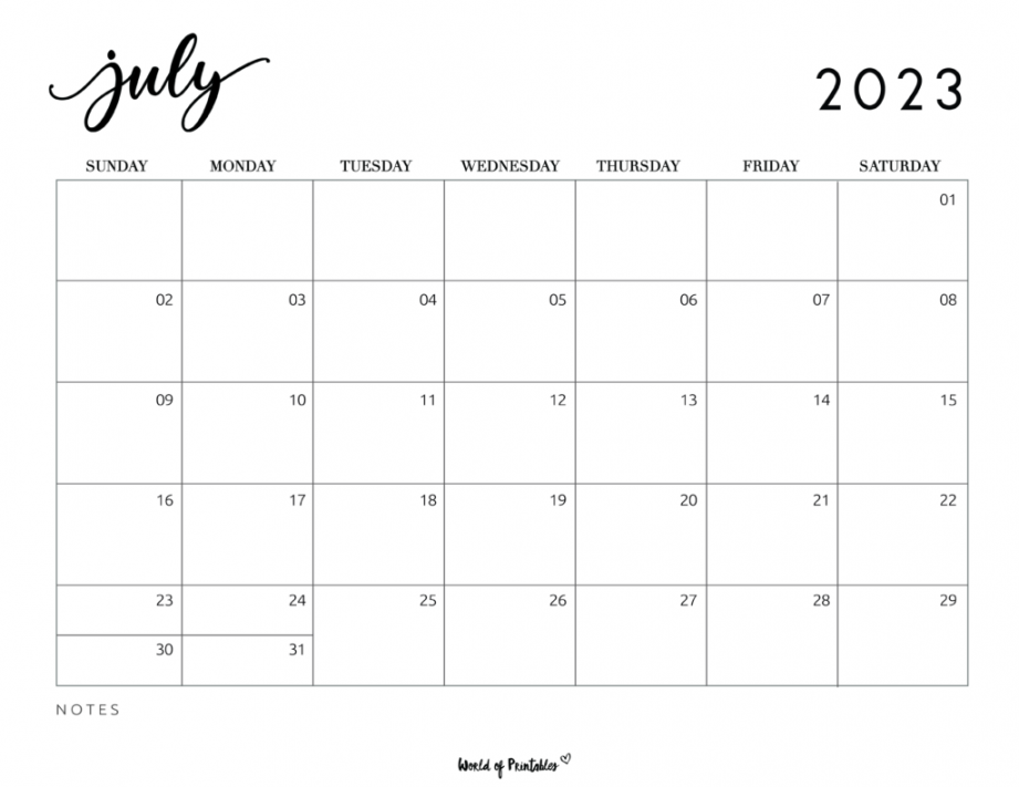 Free Printable Calendars 2023 - Printable - July  Calendars  + Best - World of Printables