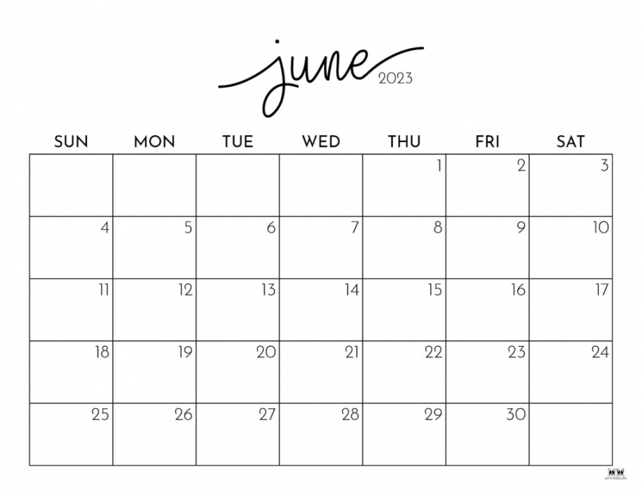Free Printable Calendar June 2023 - Printable - June  Calendars -  FREE Printables  Printabulls