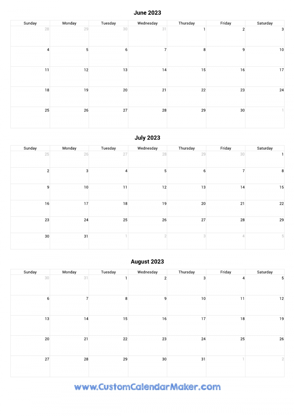 Free Printable Calendar June July August 2023 - Printable - June to August  Calendar Printable