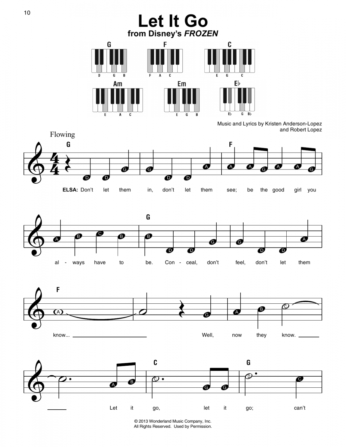 Free Printable Piano Sheet Music For Beginners With Letters - Printable - Let It Go (from Frozen) Sheet Music  Idina Menzel  Super Easy