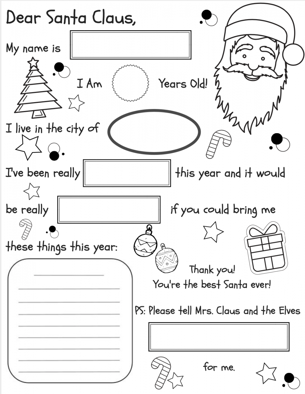 Free Printable Letter To Santa Template Black And White - Printable - Letter to Santa fill-in coloring page FREE PRINTABLE