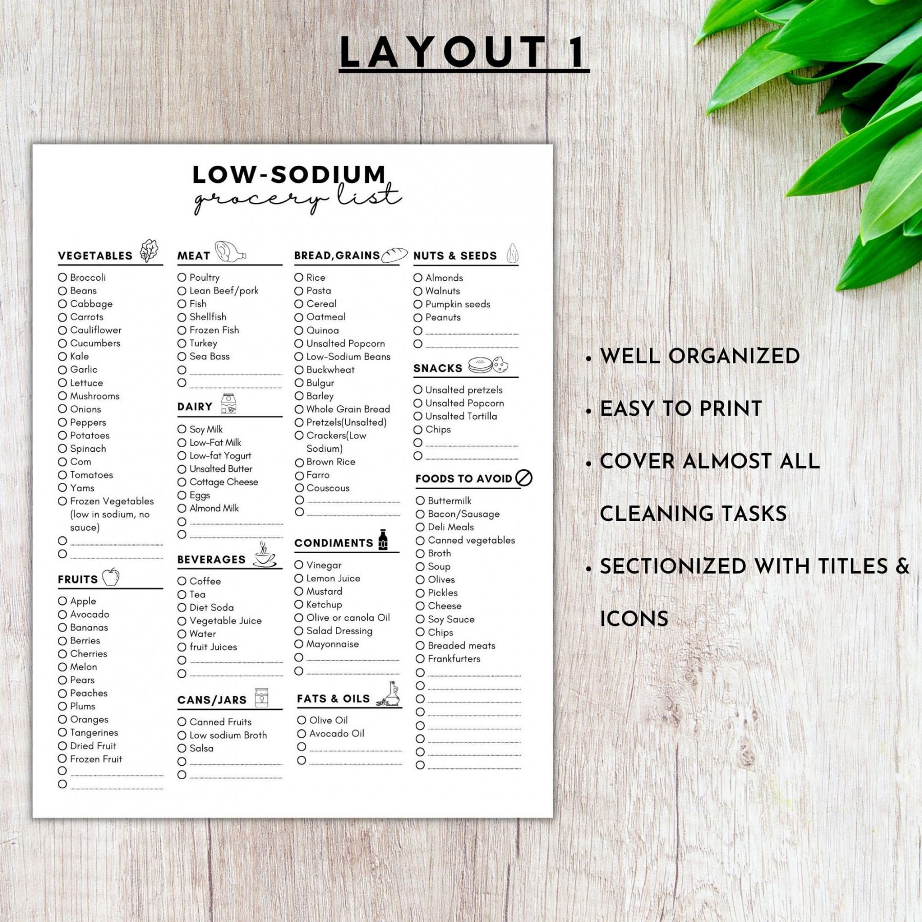 Free Printable Low Sodium Food List - Printable - Low Sodium Grocery List Printablelow Sodium Food Listlow - Etsy