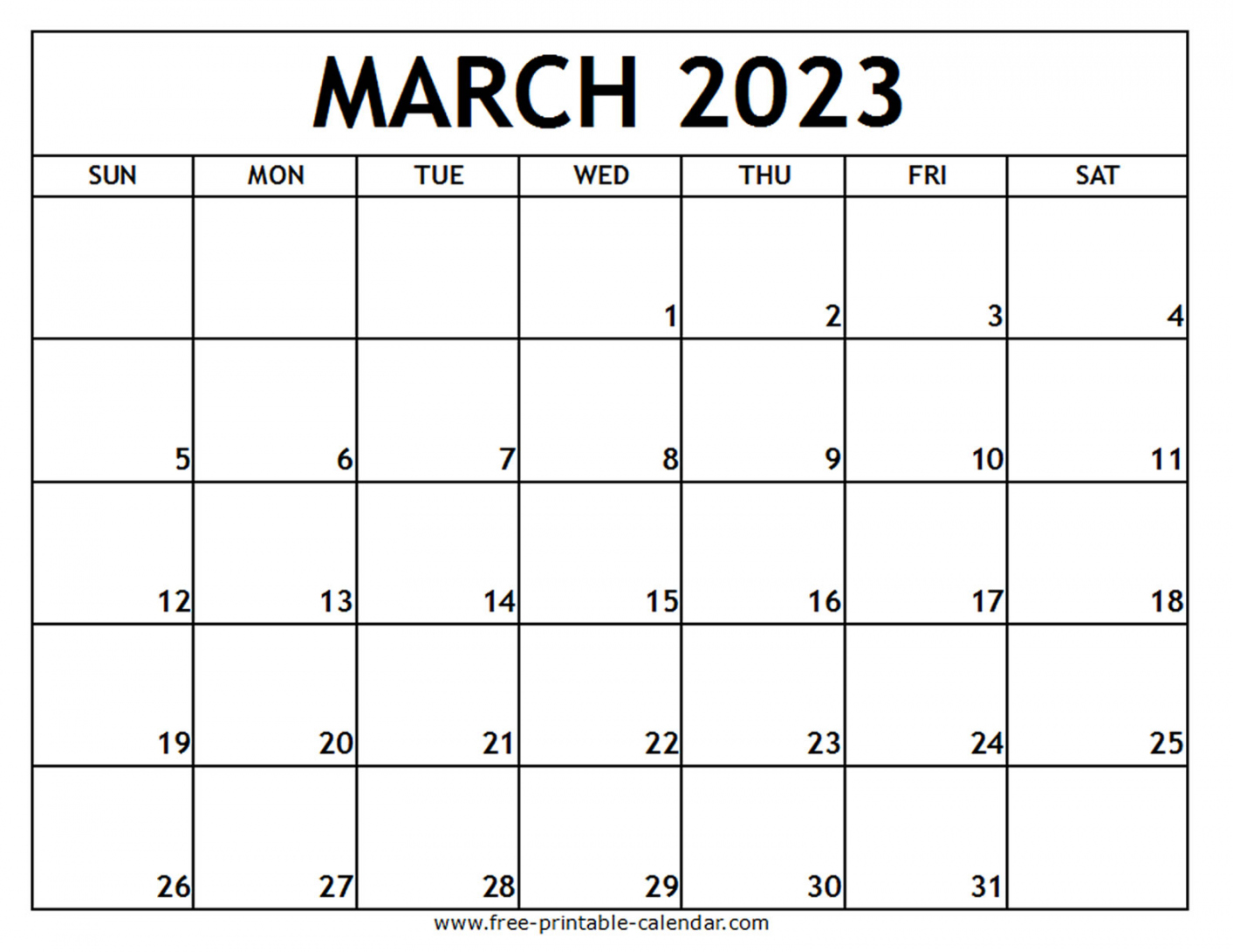 March 2023 Calendar Free Printable - Printable - March  Printable Calendar - Free-printable-calendar