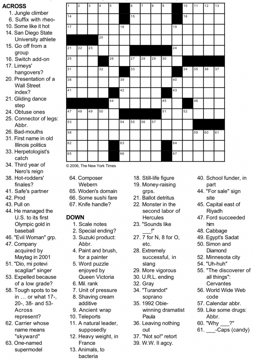 New York Times Crossword Printable Free - Printable - New York Times Crossword Puzzle by George Barany and Michael Shteyman