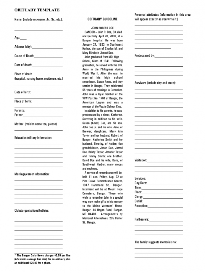 Free Printable Obituary Templates - Printable - Obituary Template - Fill Online, Printable, Fillable, Blank