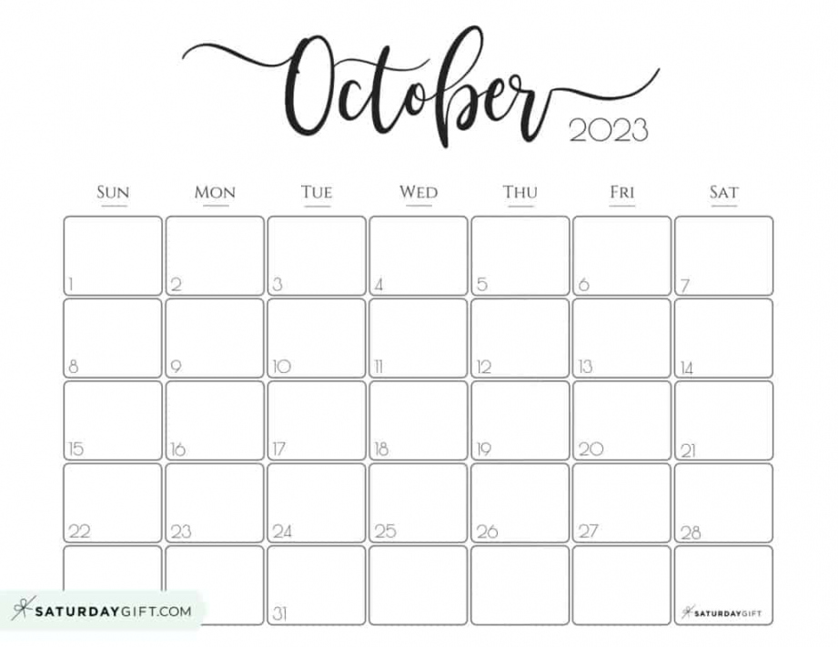 Free Printable October Calendar - Printable - October  Calendar -  Cute & FREE Printables  SaturdayGift