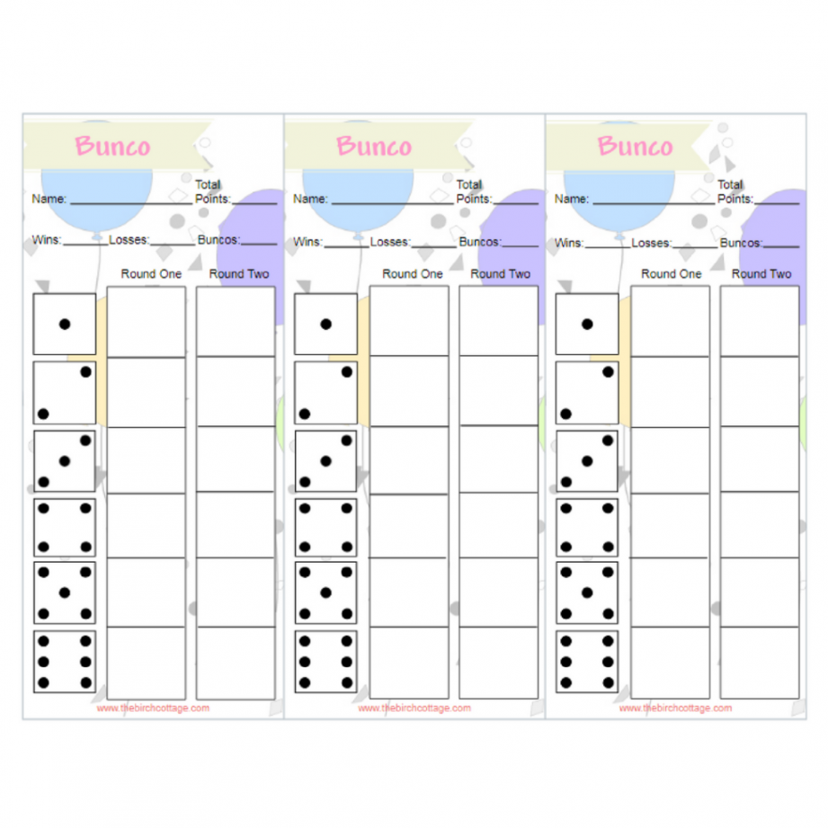 Free Printable Bunco Score Sheets - Printable - Play Bunco with Printable Bunco Score, Tally & Tent Cards - The