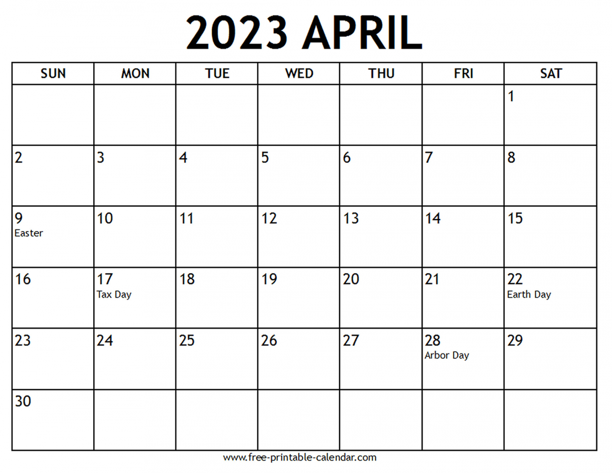 April 2023 Printable Calendar Free - Printable - Printable  April Calendar - Free-printable-calendar