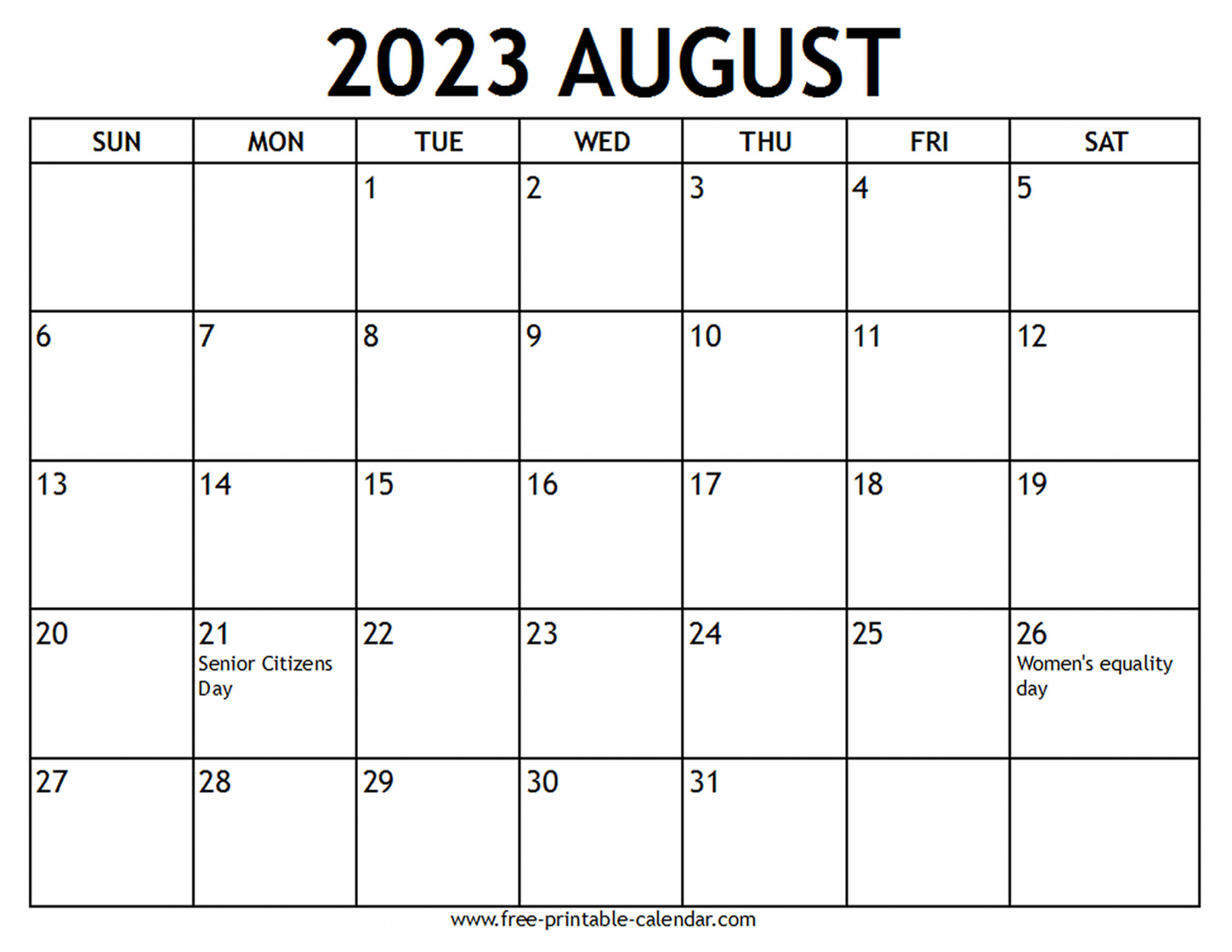 Free Printable 2023 Monthly Calendar With Holidays - Printable - Printable  August Calendar - Free-printable-calendar